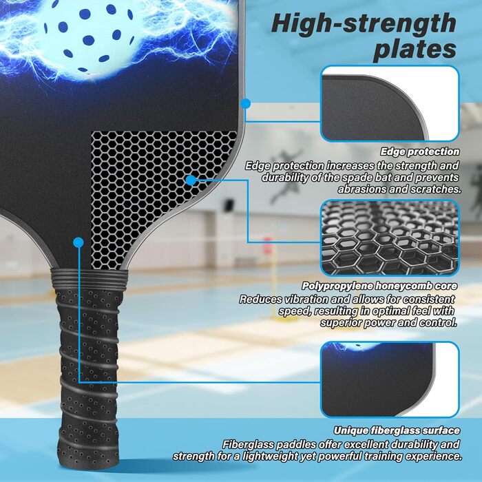 Ракетки для піклболу – набір зі скловолокна та сумка, сині, для чоловіків та жінок