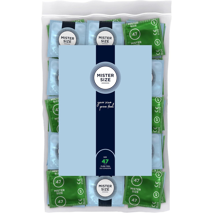 Презервативи MISTER SIZE, ультратонкі, 47 мм, упаковка 100 шт./надзвичайно тонкі, надзвичайно тонкі, змащені/виготовлені зі 100 натурального каучукового латексу, розмір XS/природне відчуття, упаковка 100 шт.
