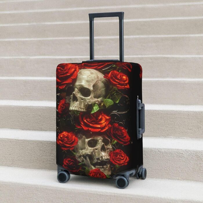 Чохол для багажу BAFAFA з принтом Череп і троянди, еластичний захист від подряпин і пилу для валіз, чорний, розмір 85