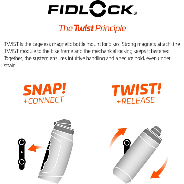 Пляшка Fidlock TWIST 590 велосипедна основа велосипедна пляшка для води об&39ємом 590 мл з магнітно-механічним тримачем, включаючи тримач, без BPA та придатна для миття в посудомийній машині, колір чорний, 590 мл
