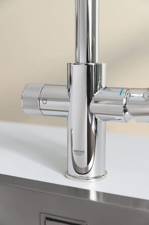 Змішувач для кухні GROHE Blue Pure Minta з функцією фільтрації (L-подібний поворотний вилив, одноотвірний монтаж), хром, 30600000, з фіксованим аератором