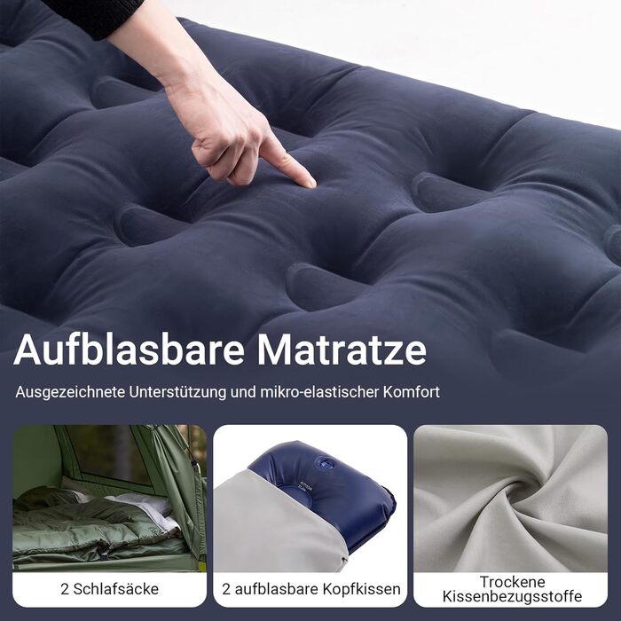 Розкладне ліжко SoBuy з тентом, 2 особи, 7-в-1 розкладний намет з повітряним насосом, мішок на колесах, спальний мішок, тент, водонепроникне кемпінгове ліжко, шезлонг для кемпінгу на відкритому повітрі, сімейний намет, зелений, 193x188x145 см, до 180 кг, 