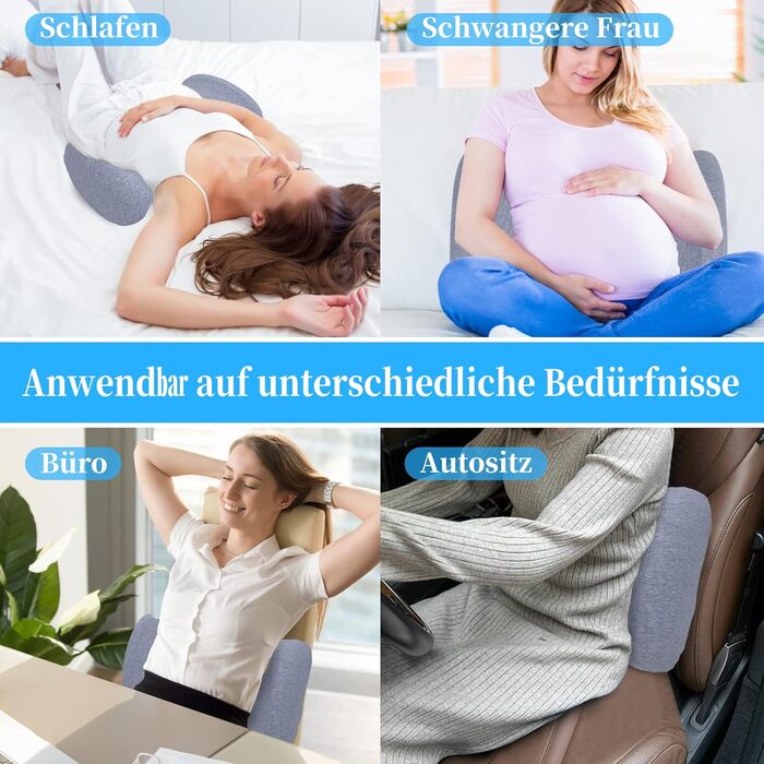 Поперекова подушка SAHEYER, ортопедична подушка для поперекової підтримки з піни з ефектом пам&39яті, ергономічна подушка для спини та поперекової підтримки для ліжка, дивана, крісла, автомобільного та офісного крісла, сіра