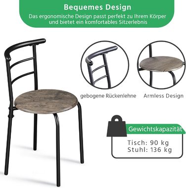 Обідній гарнітур Yaheetech у сільському стилі для 2 осіб з 1 обіднім столом та 2 стільцями, кухонний стіл з полицею для зберігання, комплект обіднього столу та стільців, колір Drift Brown, 80 x 53 x 75,5 см