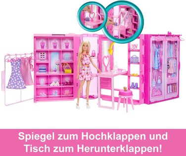 Іграшка-гардероб Барбі мрії, ігровий набір з лялькою-моделлю блондинкою, модні речі та аксесуари, майже 1 метр завширшки з більш н
