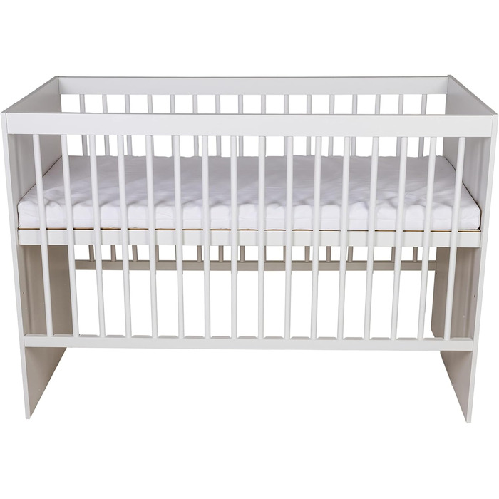 Дитяче ліжко TANY Біле 12060 см Дерев&39яне дитяче ліжко з 3-позиційною рейковою основою з регулюванням висоти та 3 знімними перекладинами Класичне ліжечко з соснової деревини та МДФ Матрац не входить до комплекту