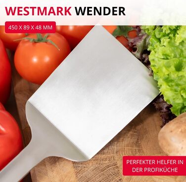 Лопатка для смаження Westmark Wender Pro сталева, з гачком для підвішування ідеальна для сковороди, барбекю та професійної кухні, 45 см, срібляста