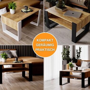 Журнальний столик для вітальні з високоякісної деревини, сучасний журнальний столик з додатковим місцем для зберігання речей, журнальний столик для вітальні, ретро чорний колір