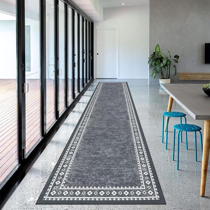 Довга килимова доріжка 66 x 300 см, що миється, нековзка доріжка, килим для передпокою, кухонна доріжка, міцний килимок для вхідних дверей, передпокою, входу, кухні, спальні (сірий) сірий 66 x 300 см