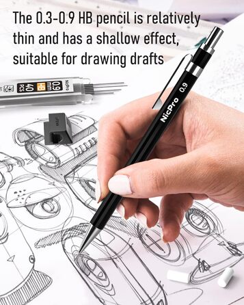 Набор механических карандашей для рисования и письма (5 шт + аксессуары)
