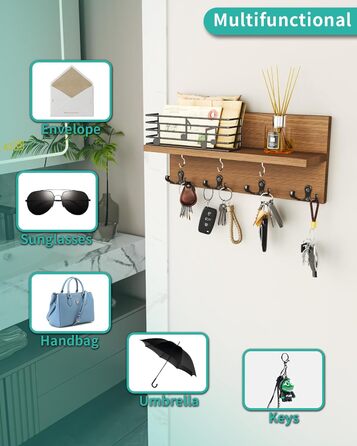 Ключниця HapiRm з декоративною огорожею для нотаток, дошка для ключів з полицею та гачком для ключів, дерев'яна дошка для ключів п