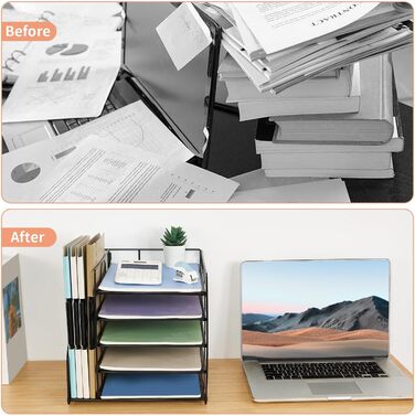 Органайзер для столу та аксесуари, 5-ярусний лоток для паперу з тримачами для файлів, офісний органайзер для зберігання канцелярського приладдя та документів (чорний)