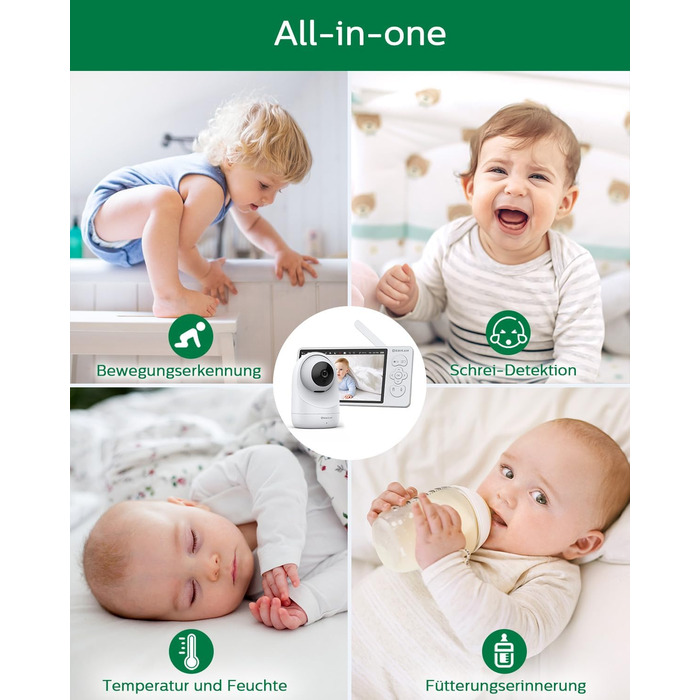 Дюймовий радіоняня Sebikam з 2 камерами, екран HD 720P, відеоняня, батарея 4000 мАг, відеоняня PTZ 355, режим VOX, нічне бачення,