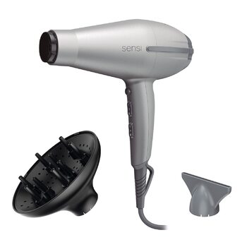 Професійний фен Gama Italy Tempo 5D Sensi, 2200 Вт, інноваційна технологія 5D Ultra Ozone Ion Protect для максимального догляду та захисту волосся, 530 г, сріблястий/чорний