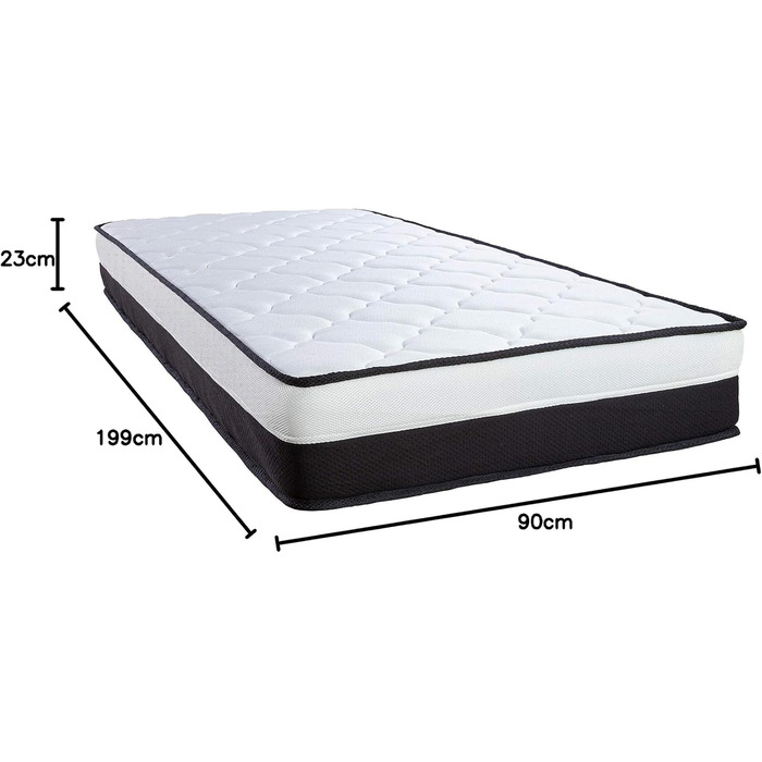 Матрац Arensberger Emilia 90x200 см Пружинний матрац з гелевою піною та інтегрованим топпером Ергономічна висота 23 см Рівень жорсткості H3/H4 Пружинний сердечник HR Pocket Spring 90x200 см, що згортається, точкова еластична стрічка 90 x 200 см