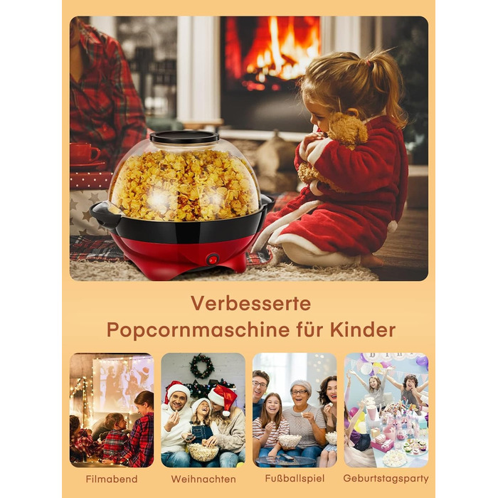 Машина для приготування попкорну - 5.5 л великої ємності - HOUSNAT 800 Вт домашня машина для приготування попкорну з антипригарним покриттям і знімною нагрівальною поверхнею - безшумна та швидка - машина