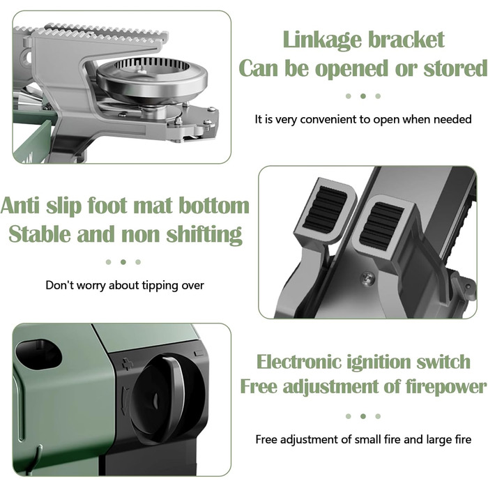 Складаний газовий пальник для кемпінгу, портативна плита з п'єзопідпалом та алюмінієвим вітрозахистом для туризму, походів та пікніків (без газових балонів)