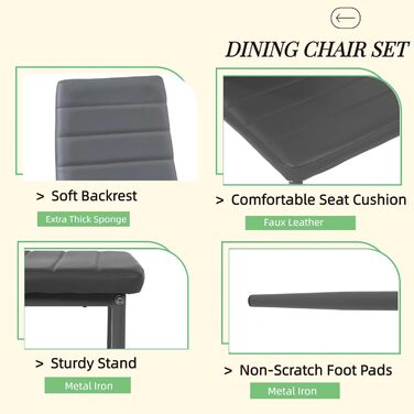 Обідні стільці, комплект з 4 шт. , штучна шкіра, протестовані SGS, висока спинка, водонепроникні, кухонний стілець, обідній стілець або стілець за обіднім столом, сірий ПВХ сірий, 4 стільці
