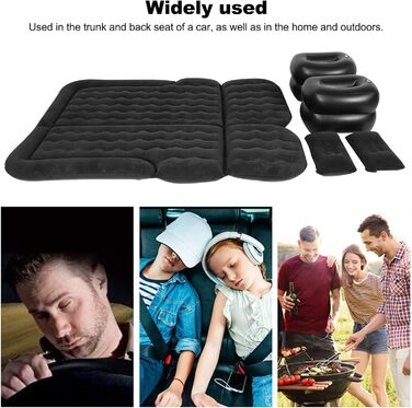 Надувний матрац Ejoyous Car SUV, портативний товстий надувний матрац з повітряним насосом та двома подушками для подорожей, кемпінгу та активного відпочинку на свіжому повітрі 174 x 126 см (чорний)