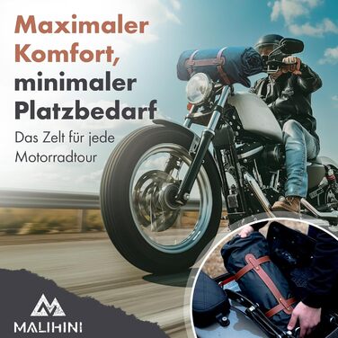 Мотоциклетний намет MALIHINI Намет на 1 особу Ультралегкий та компактний, водонепроникний намет для мотоциклістів та як чохол для мотоцикла Сумісний з усіма мотоциклами Велотуризм та кемпінг, колір хакі