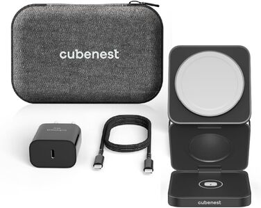 Складаний алюмінієвий бездротовий зарядний пристрій Cubenest 3в1 Сумісний з Magsafe, бездротовий зарядний пристрій для iPhone 12/1