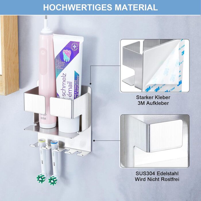 Тримач для зубної щітки - дозатор зубної пасти настінний без свердління, електричний тримач для зубної щітки самоклеючий тримач дл