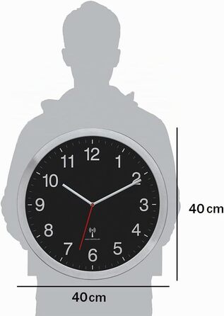 Настінний годинник TFA Dostmann Wanduhr XL (60.3545.01), аналоговий радіокерований, з секундною стрілкою, чорно-сріблястий, 400 x 50 x 400 мм