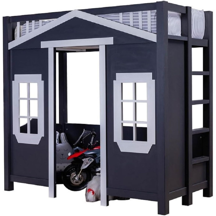 Ліжко для дитячого будинку в стилі кантрі Casa Padrino темно-синє / сіре 208 x 102 x h. 196 см - Дитяче ліжко-горище зі сходами -