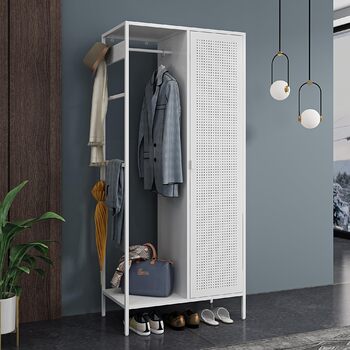 Шафа Puumala 180 x 80 x 45 см Шафа для спальні Металева шафа з 4 полицями та 1 вішалкою для одягу Металева шафа для одягу Біла