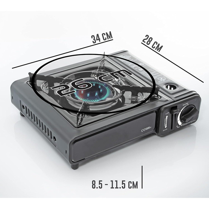 Туристична плита TruWare для газових балонів - Потужна, портативна та надійна газова плита з картриджами та хрестовиною для плити - Ідеально підходить для приготування їжі на свіжому повітрі та щоденного використання. Газова плита 4 картриджі