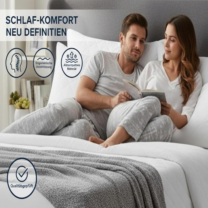 Стьобані подушки, 2 шт. (80x80 см), подушки готельної якості, подушки для сну на боці, швидко відновлюються, пилонепроникні, високоякісні наповнені подушки 80x80 см - 2 шт., білі