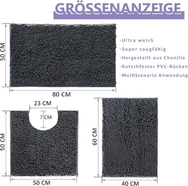 Килимки для ванної RUN HELIX, комплект з 3 шт. , комплект килимків для ванної кімнати, нековзні килимки та килимки для ванної, що миються, комплект для душу, ванни, декор для туалету (темно-сірий) темно-сірий 40 x 60 50 x 80 50 x 50 см (прямокутний)