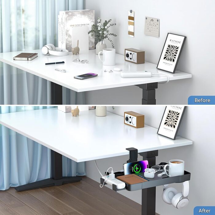 Прихована шухляда під столом KDD - Органайзер для столу з поворотом на 360 та кріпленням, з тримачем для напоїв, гачком для навушників, отвором для кабелю, тримачем для розетки для дому, офісу, школи