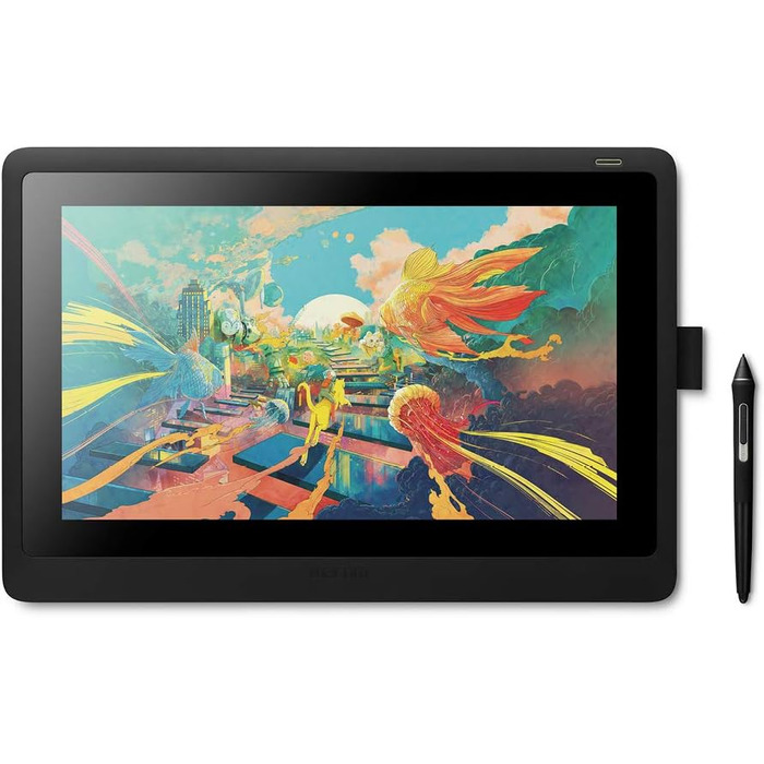 Планшет Wacom Cintiq 16 Creative Pen Display Tablet (для ескізів, ілюстрацій і малювання безпосередньо на екрані, з дисплеєм Full HD (1 920 x 1 080), підходить для Windows і Mac), чорний (16 дюймів, комплект з планшетом розміру M)