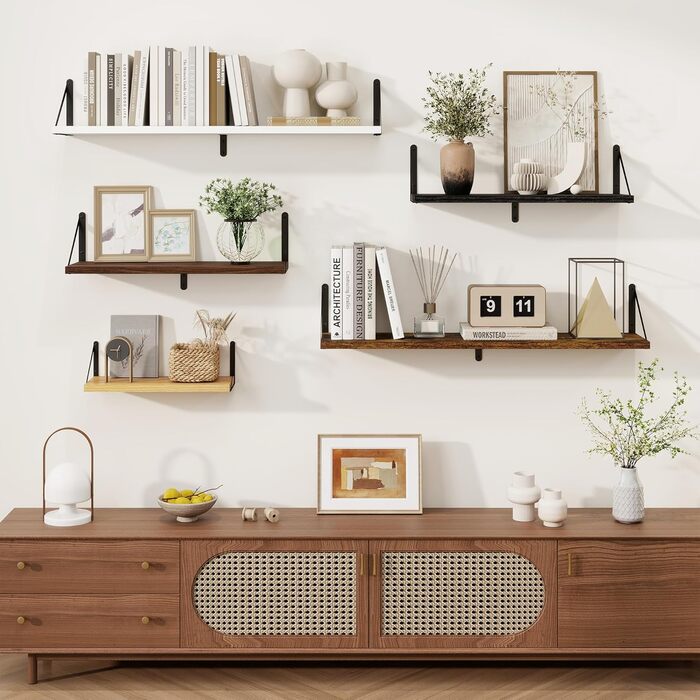 Настінні полиці, комплект з 3 шт. , ширина 90 см, глибина 20 см, дерев&39яні полиці з ДСП, плаваюча полиця для вітальні, спальні, кухні, кабінету, вінтажно-коричневий колір, 90 x 20 см, комплект з 3 предметів (90 см) вінтажно-коричневий колір