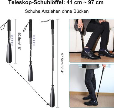 Довгий ріжок для взуття Mishell, телескопічний 41 97 см, висувний ріжок для взуття, довгий пластиковий ріжок для взуття з металево