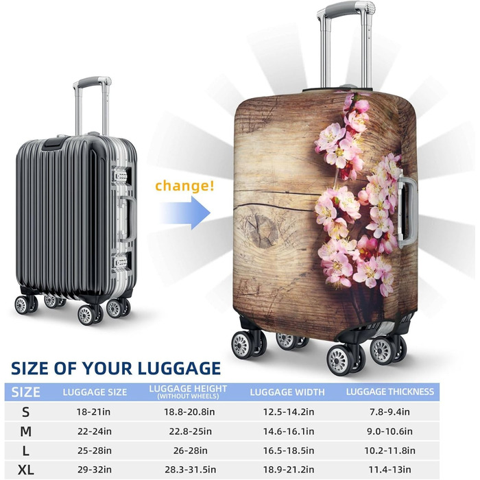 Чохол для валізи Квітучий пірїнок з принтом на деревяній текстурі, еластичний захист від подряпин та пилу, чорний, розмір 85 см