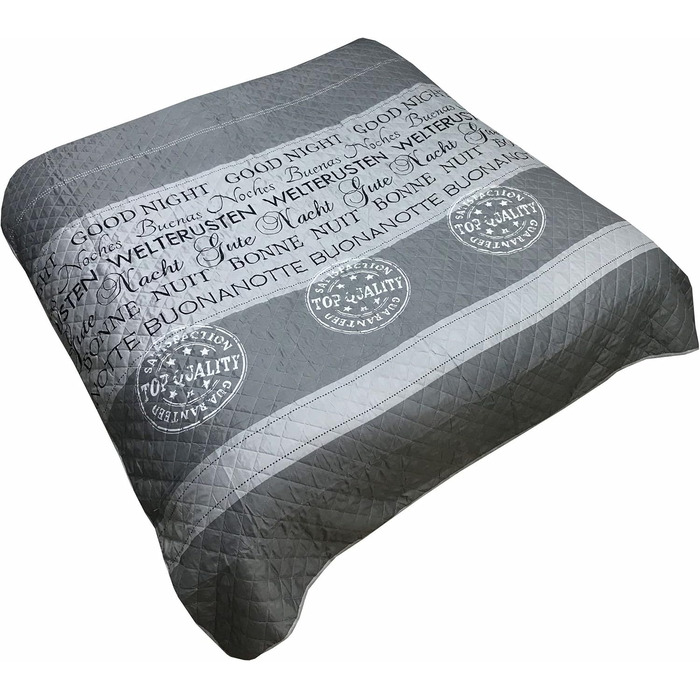 Покривало/плед для одного дому, біло-сіре стьобане, плед/покривало на диван, розмір 140x210 см, колір На добраніч сірий, 140x210 см На добраніч сірий