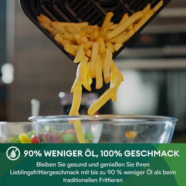 Аерофритюрниця CHEFREE, сімейний розмір 5 л на 4-6 порцій, шухляда з оглядовим вікном, мультиварка 6-в-1, максимальна температура 200C, смаження, гриль, запікання, підсмажування, смаження у фритюрі, без олії, 1500 Вт, 55 дБ, чорний, AFW01