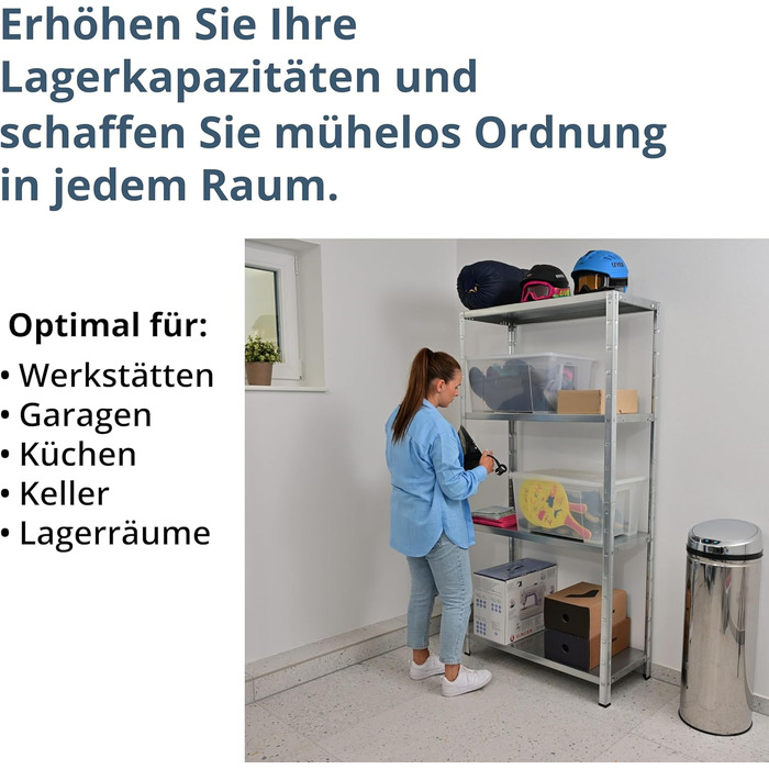 Система стелажів SCHULTE з 4 полицями PowerMAX, вантажопідйомність 65 кг, 180x90x40 см (ВxШxГ), оцинкована (полиця для зберігання, полиця для майстерні, полиця для підвалу, полиця для гаража, металева полиця)