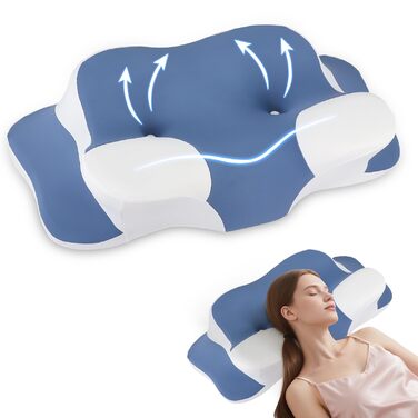 Подушки, 2 регульовані по висоті, з піни з ефектом пам&39яті, для підтримки сну (сині)
