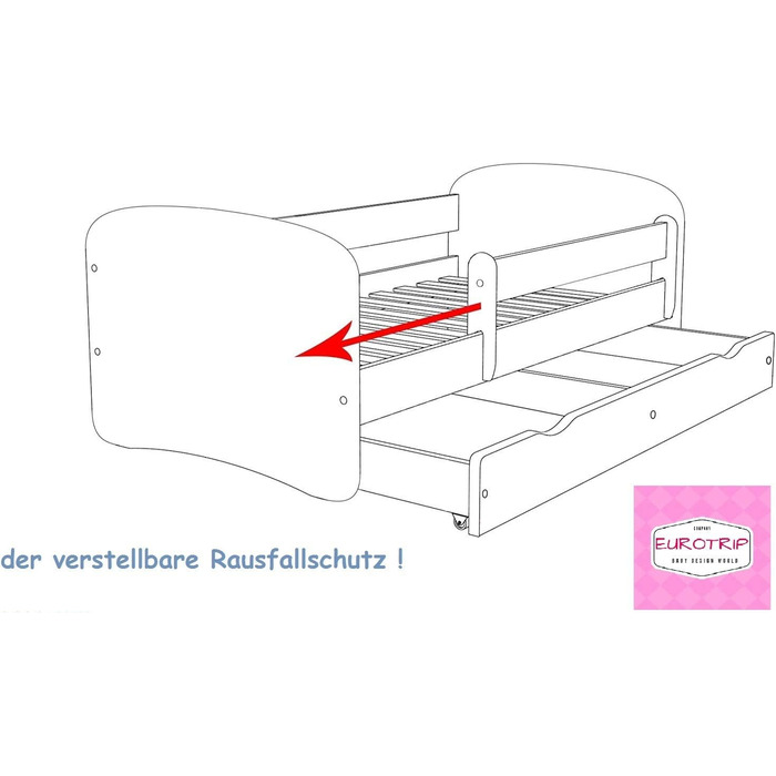 Дитяче ліжко BDW Super Dogs - Дитяче ліжко з матрацом та шухлядою - Зручне та міцне ліжко із захистом від падіння - Дитяча кімната - Рожевий (Дизайн 3) - 160x80 см