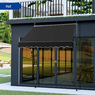 Тент LEADZM із затискачем, ширина 200 см, невеликий балконний тент без свердління, водонепроникний, сонцезахисний, стійкий до ультрафіолету, регульований по висоті за допомогою ручного приводу, для тераси, балкона, багатоквартирного будинку, саду, магазин