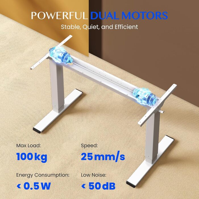 Каркас столу FLEXISPOT з регулюванням висоти, електричні ніжки столу з 2 двигунами, світлодіодним індикатором висоти та 4 функціями пам&39яті, включаючи 2 гачки та органайзер для кабелів, білий. Каркас столу E1 PRO нова версія, елегантний білий.