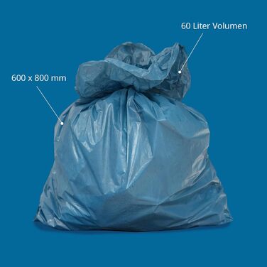 Міцні пакети для сміття Hypafol 200, стійкі до розривів надзвичайно міцні пакети для сміття 20 синіх рулонів Об&39єм 60 л міцні пакети для сміття, виготовлені з екологічно чистої переробленої плівки