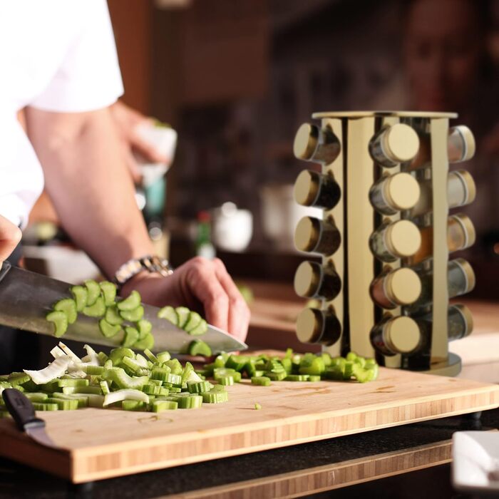 Підставка для спецій Relaxdays з 20 баночками для спецій, зі вставкою-шейкером, поворотна на 360, карусель для спецій, нержавіюча сталь, золотий/прозорий