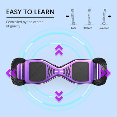Дюймовий позашляховий гіроборд Hummer, управління через додаток, з Bluetooth і світлодіодним підсвічуванням, потужний двигун, підходить для дорослих і дітей Фіолетовий, 8,5-