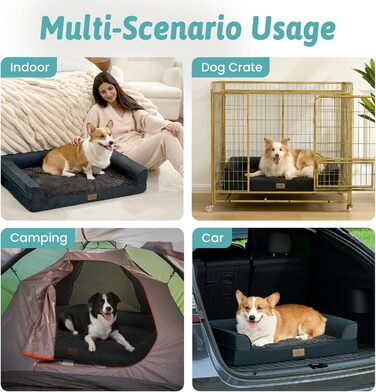 Ортопедичне ліжко для собак, диван для середніх або великих собак, великий підтримуючий кушетка з пінопласту з водонепроникною підкладкою, протиковзкий, що прається, U-подібна, 44x32x7 дюймів, чорний колір, Д 110 x Ш 80 x В 18 см