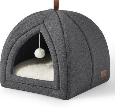 Котяче ліжко BEDSURE для великих котів, котяча печера - 40x40x40 см для приміщень зі знімною подушкою для котів шерпа та підвісною іграшкою, котяче ліжко, яке можна прати, темно-сіре