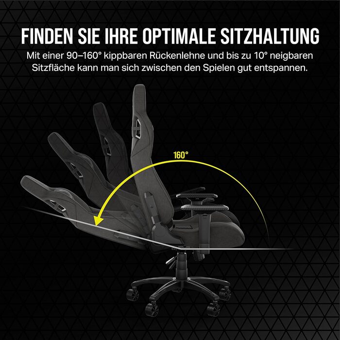 Ігрове крісло Corsair T3 RUSH з тканинною оббивкою (2023) Дизайн у стилі гонок Мяка оббивка Мяка подушка для шиї Поперекова підтримка з піни з ефектом памяті Темно-сірий антрацитовий колір T3 RUSH (2023)